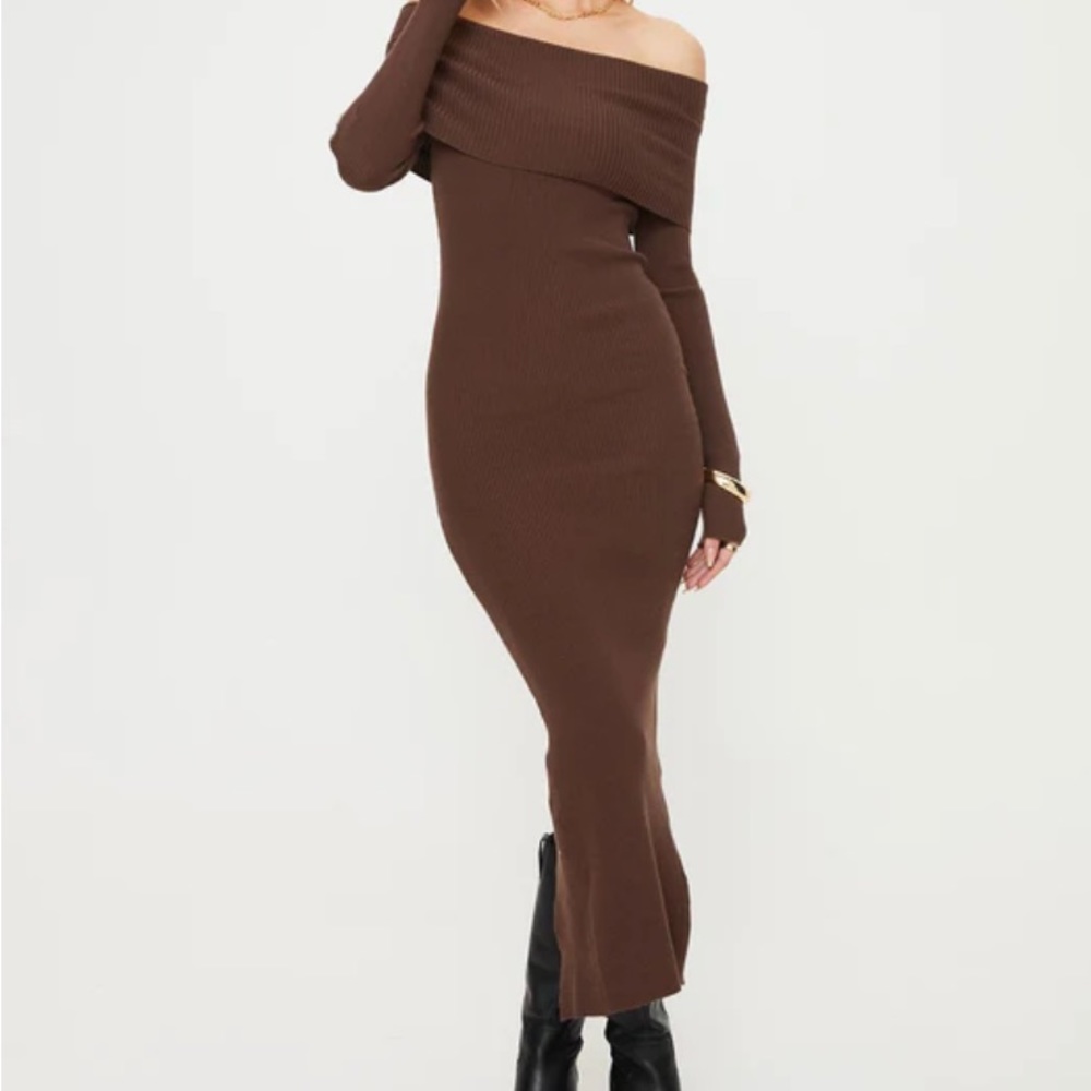 Princess Polly Phylis Off The Shoulder Maxi Dress Chocolate Size 4